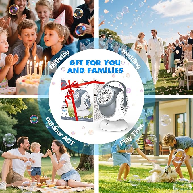 Big Bubble Machine - Automatic Bubbles Blower for Kids, Toddlers - 360° Oscillation & 75° Adjustment, Bubble Toys with LED Light - Gifts for Boys, Girls, Easter, Outdoor, Birthday, Party Use-CubbioJoy