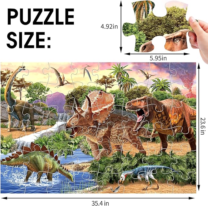 Jumbo Floor Puzzle for Kids,48 Piece Dinosaur Large Jigsaw Puzzles for Toddlers Ages 3-5,Children Learning Preschool Educational Dinosaur Toys,Christmas Birthday Gifts for Boys Girls Ages 4-8-CubbioJoy