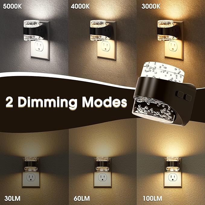 Briignite LED Night Light Plug into Wall[2 Pack] Dimmable Night Light with Bubble Design 3000K/4000K/5000K & 3 Brightness Levels for Baby Nursery, Hallway, Bathroom, Kids Room, 3CCT-CubbioJoy