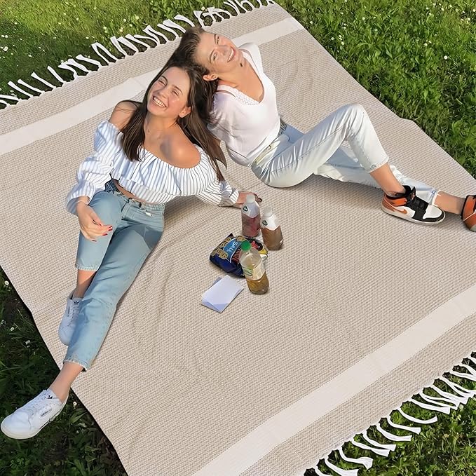 Jumbo Turkish Beach Towel Blanket Picnic Ourtdoor Mat Oversized Sandproof Fast Dry Thin Extra Large Xl Huge Linen Compact Organic Cotton Summer Vacation Gifts Travel Essential Cruise Ship Necessities-CubbioJoy