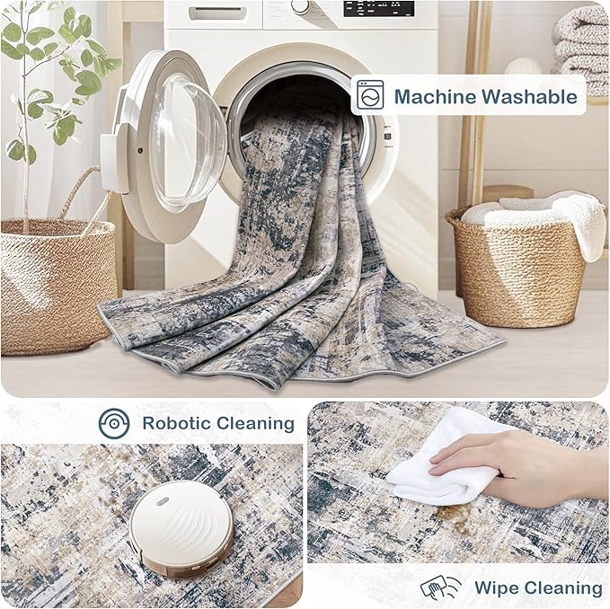 Area Rugs 9x12 Living Room: Washable Rug Modern Abstract Large Rugs Soft Non Slip Neutral Rug Stain Resistant Indoor Carpet for Bedroom Kitchen Dining Room Home Office Rugs(Black Brown,9'x12')-CubbioJoy