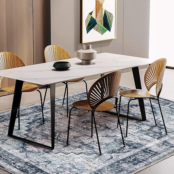 Area Rug 5'x7' Dark Blue Washable Vintage Traditional Floor Cover Thin Retro Kitchen Indoor Distressed Non Slip Carpet for Living Room Bedroom Dining Room-CubbioJoy