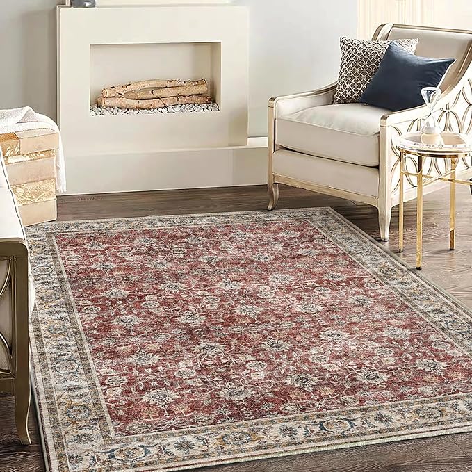 Area Rug 5'x7' Washable Rug Vintage Traditional Floor Cover Thin Retro Kitchen Indoor Distressed Non Slip Carpet for Living Room Bedroom Dining Room-CubbioJoy