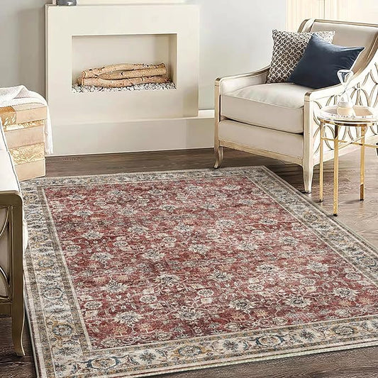 Area Rug 5'x7' Washable Rug Vintage Traditional Floor Cover Thin Retro Kitchen Indoor Distressed Non Slip Carpet for Living Room Bedroom Dining Room-CubbioJoy