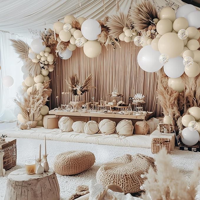 JOYIN 150 Pcs Sand White Balloons, Different Sizes 18 12 10 5 Inch Sand White Latex Balloon Arch Kit with Instruction for Birthday Party Graduation Wedding Holiday Decoration-CubbioJoy