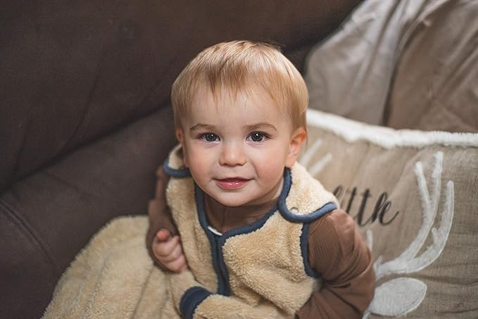 baby deedee Sleep Nest Teddy Baby Sleeping Bag, Oatmeal Navy, Small (0-6 Month)-CubbioJoy