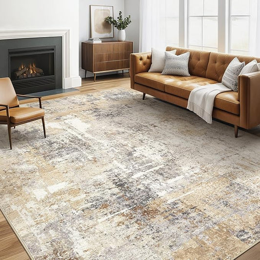 Area Rug Living Room Rugs: 5x7 Washable Large Abstract Modern Soft Stain Resistant Indoor Floor Non Slip Accent Carpet for Bedroom Nursery Playroom Dining Room Office Dorm Home House- Gray Gold-CubbioJoy