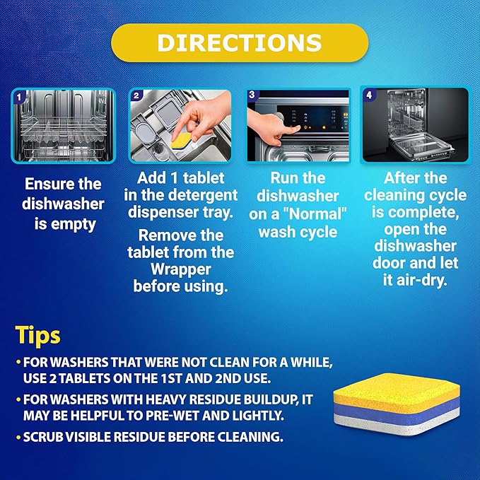Dishwasher Cleaner Deodorizer Descaler Tablets - 28 Tabs - 1 Plus Year Supply - Extra Scented Deep Cleaning Sanitizer Pods - Remove Hard Water - Contain Citric Acid Heavy Duty Septic Safe - Lemon-CubbioJoy