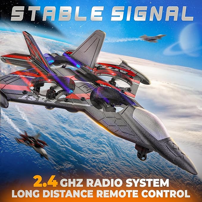 BEZGAR Drones for Kids | 2.4GHZ RC Plane, Remote Control Airplane, RC Helicopter, 360° Flip Fighter Jet Toy, Toys for ages 8-13 with Colorful LED Navigation Lights Red-CubbioJoy