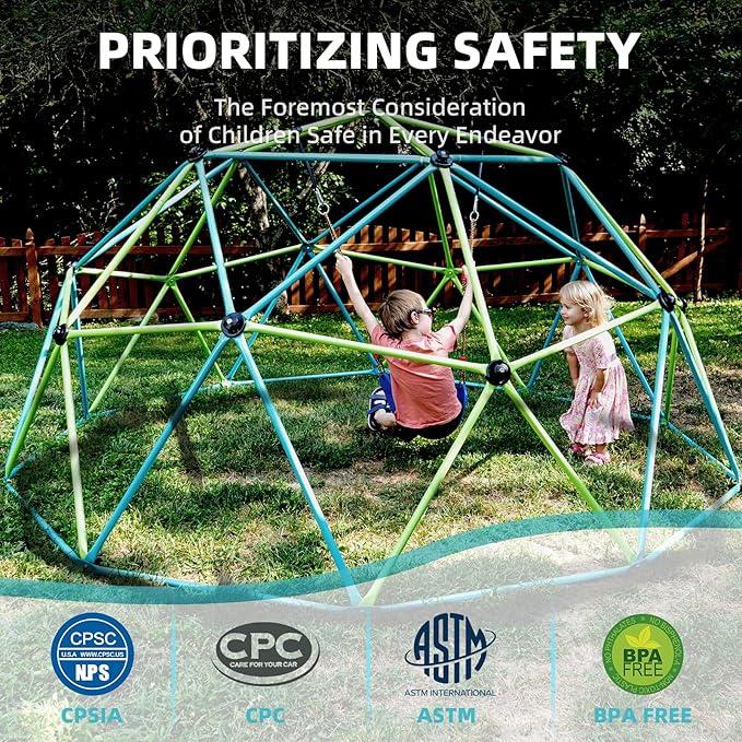 Climbing Dome, 10FT Jungle Gym with Swing for Kids 3 to 10 Outdoor Play Equipment, Supports 800lbs Toddler Play Set, Anti-Rust & Easy Assembly, Gift for Boys Girls (Yellow & Blue)-CubbioJoy