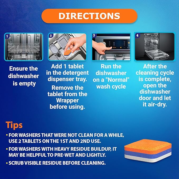Dishwasher Cleaner Deodorizer Descaler Tablets - 56 Tabs - 1 Plus Year Supply - Extra Scented Deep Cleaning Sanitizer Pods - Remove Hard Water - Contain Citric Acid Heavy Duty Septic Safe - Citrus-CubbioJoy