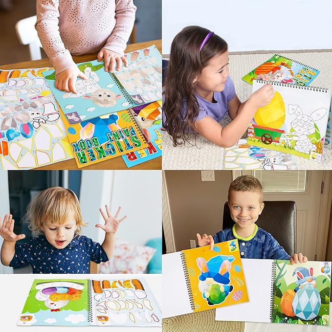 90shine 4PCS Easter Crafts for Kids Ages 4-8 Sticker Books - Basket Stuffer Gift Includes Bunny Egg Chick Gnome and More Designs Create 40 Pictures-CubbioJoy