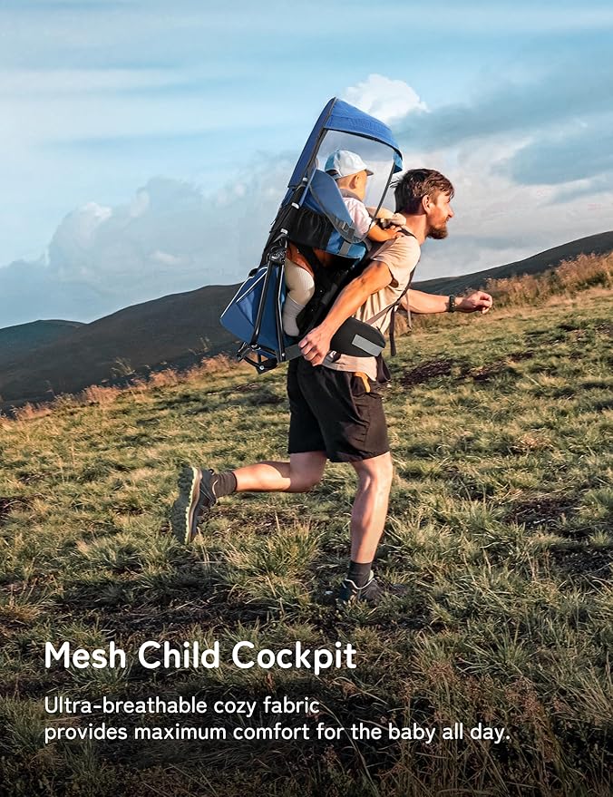 besrey Baby Backpack Carrier, Toddler Hiking Backpack with Safety 3-Height Seat, Adjustable Straps&Waist Belt, Foldable Frame Lightweight Large Capacity Child Carrier for Hiking (Klevin Blue)-CubbioJoy