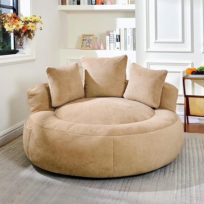 Bean Bag Chair for Adults, Comfortable Bean Bag Sofa with Back Support and Pillows, Giant Bean Bag Chairs Suitable for Living Rooms, Bedrooms and Apartments -Khaki-CubbioJoy
