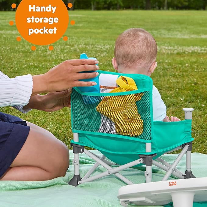 Bright Starts Pop 'N Sit Portable Booster, Indoor/Outdoor Use, Floor Seat with Feeding Tray, Teal, 6 Mos - 3 Yrs-CubbioJoy