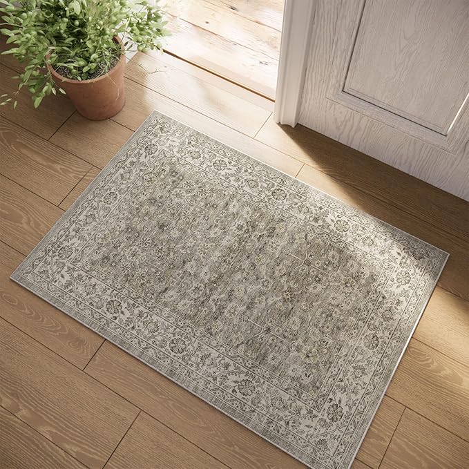 Boho Washable Throw Rugs for Entryway: Door Mat Indoor Entrance 2x3 Small Rug Stain Resistant Non-Slip Low Pile Soft Carpet for Kitchen Front Door Indoor Entrance Entry Bedroom-CubbioJoy