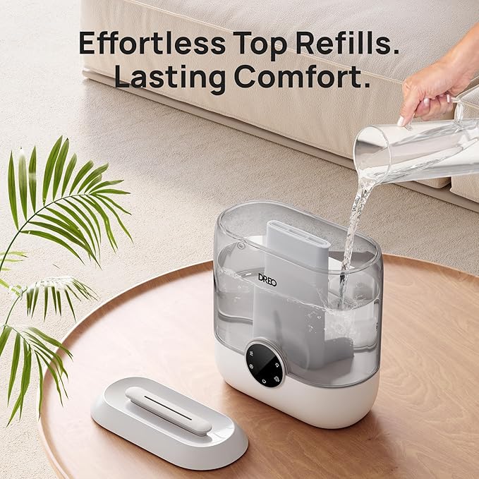 Dreo Smart Humidifiers for Bedroom, 6L Top Fill Supersized Cool Mist Humidifier for Large Room, 60 Hour Runtime, Quiet Ultrasonic Humidifiers for Plants, Baby, Nursery, Indoor, Home, Night Light, Gray-CubbioJoy