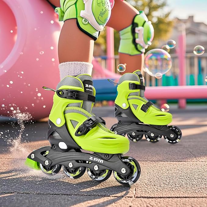 2PM SPORTS Inline Skates with Light Up Wheels, Roller Skates Blades for Boys Girls Kids Ages 5-8 8-12 4-6 6-12, Size Adjustable Beginner Blades Roller Skates-CubbioJoy