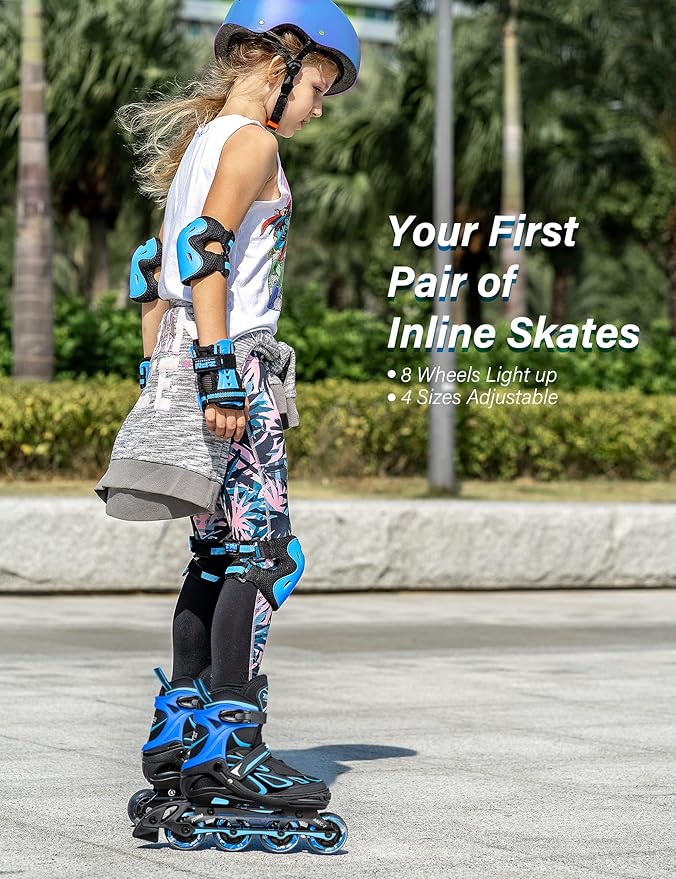 2PM SPORTS Vinal Girls Adjustable Flashing Inline Skates, All Wheels Light Up, Fun Illuminating Skates for Kids Men Adult Women and Boys-CubbioJoy