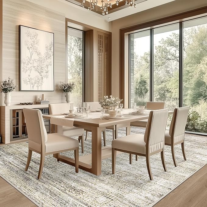 9x12 Area Rug Living Room Rugs - Washable Rug Large Modern Abstract Soft Thin Carpets Indoor Floor No Slip Vintage Carpet for Bedroom Under Dining Table Nursery Home Office Decor Nature-CubbioJoy