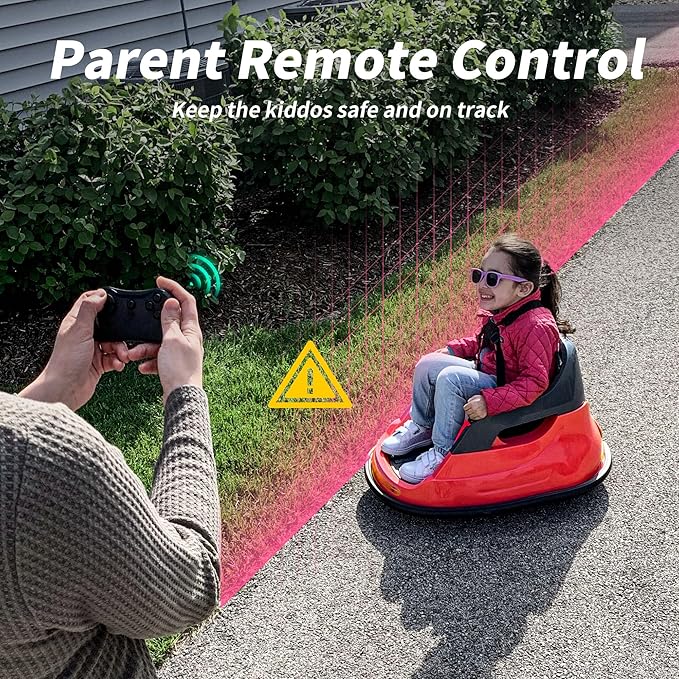 Baby Bumper Car, 6V Electric Kids Bumper Car for Toddlers with Remote Control, Bluetooth - Red-CubbioJoy