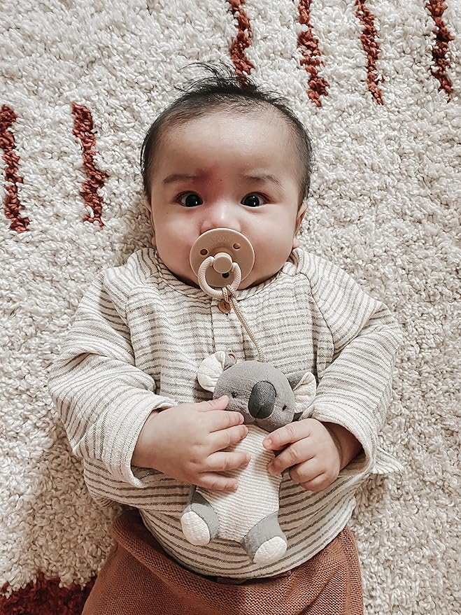 Itzy Ritzy Pacifier & Lovey Set - Natural Rubber Pacifier with Stuffed Animal Lovey - Detachable Plush Koala Binky Holder & Coordinating Natural Rubber Binky, Ideal for Ages 0-6 Months (Koala)-CubbioJoy