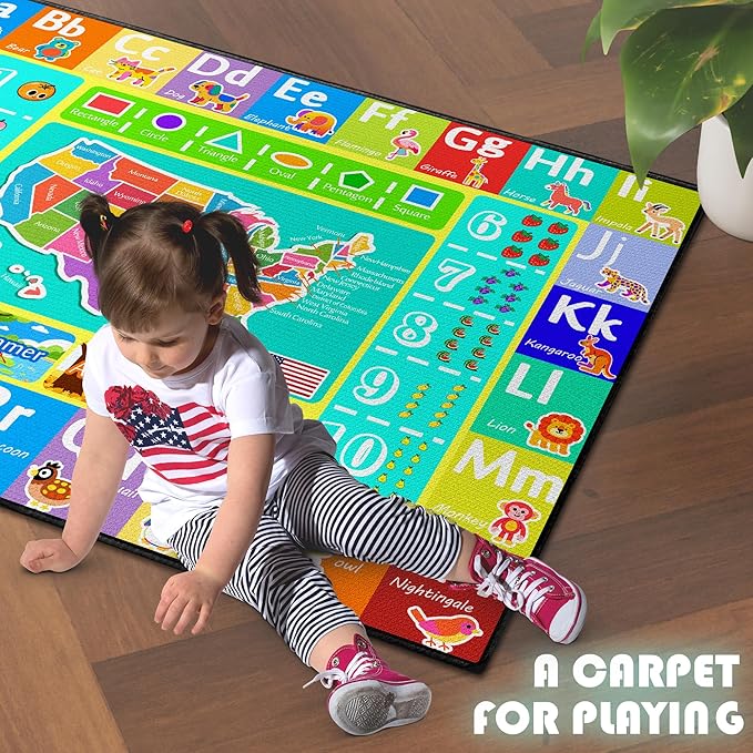 ABC Rug for Kids Playroom, 3x4 Washable Classroom Area Rugs, Educational Learning Mat with Alphabet Numbers Animals Seasons Shapes for Classroom Preschool Playroom-CubbioJoy