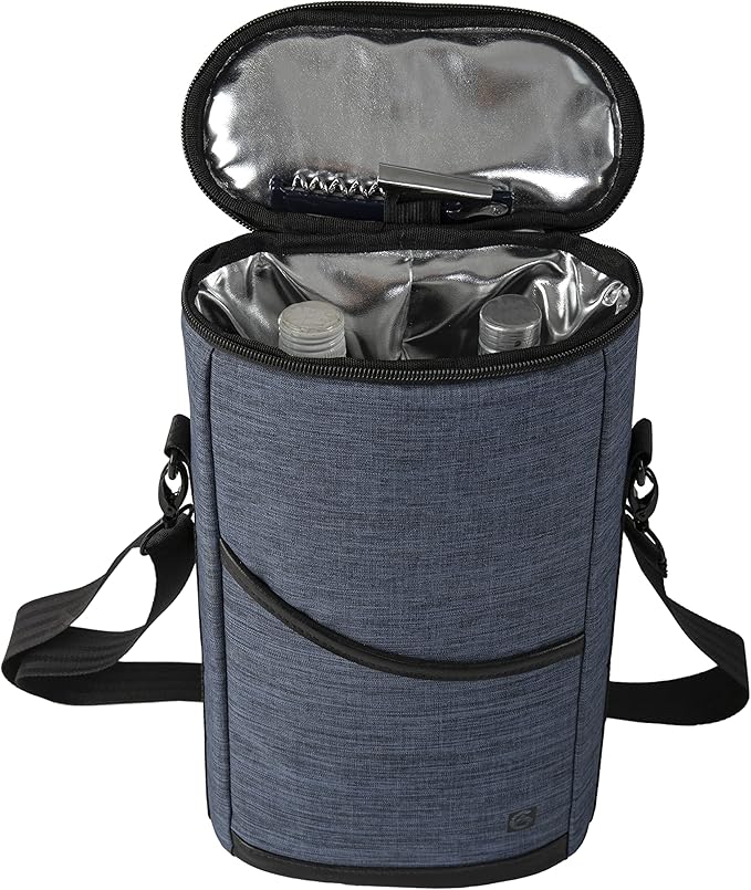 ALLCAMP 2 Bottle Wine Tote Carrier - Insulated Portable Padded Canvas Wine Bag for Travel, BYOB Restaurant, Wine Tasting, Party, Great Christmas Day Gift for Wine Lover，Blue-CubbioJoy