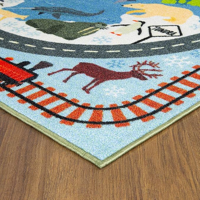 KC Cubs 5x7 Animal Safari Toy Car Road Rug – Educational Play Mat Carpet for Kids, Toddlers, Nursery, Classroom, Playroom, Baby Daycare, Boys & Girls-CubbioJoy