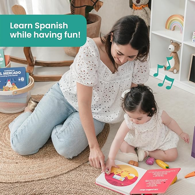 Binibi Spanish Musical Book for Babies & Toddlers 1-3 Los Pollitos Dicen & Other Nursery Rhymes | Spanish Learning for Kids | Bilingual Children's Book | Sound Book | Libro en español para bebés-CubbioJoy