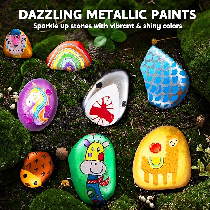 JOYIN Rock Painting Kit for Kids, Arts and Crafts for Girls & Boys Ages 6-12, DIY Supplies for Painting Rocks, Easter Craft Kits Art Set, Toddler Birthday Christmas Presents, Family Indoor Activity-CubbioJoy