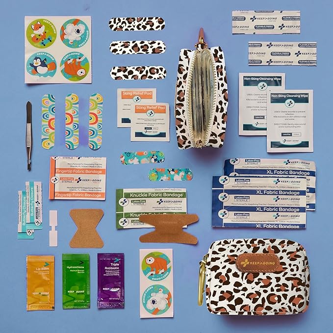 KeepGoing Small Travel First Aid Kit Kids – 60 Pc. Mini First Aid Kit for Purse, Diaper Bag, & Backpack with Latex-Free Bandages – 4 Oz., & 4.5 x 3.5 x 2 in, TSA-Approved-CubbioJoy