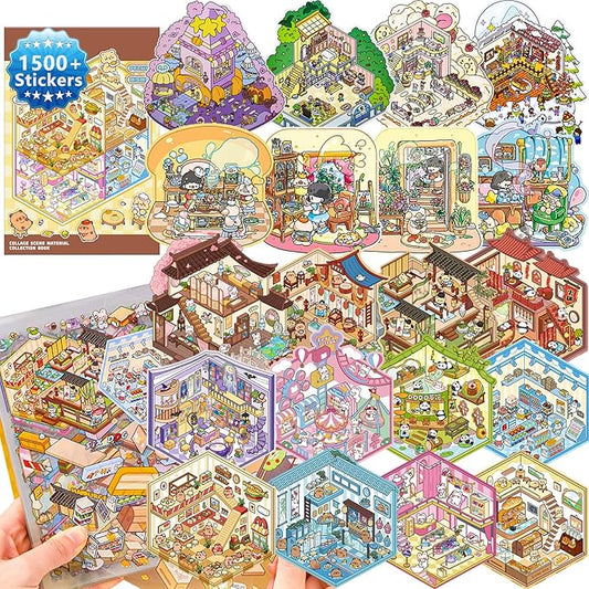 DIY 3D Sticker Scenes, 20 Sets (1500+) Cute Cartoon Stickers. Sticker Therapy. Create Your Own Mini Worlds. Perfect for Party Favors, Birthday Gifts for Adults & Kids-CubbioJoy
