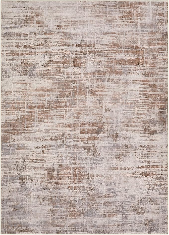 Area Rug for Living Room: 3x5 Washable Neutral Abstract Modern Soft Rugs Non Slip Indoor Floor Stain Resistant Carpet for Bedroom Dining Room Office Nursery - Red Brown-CubbioJoy