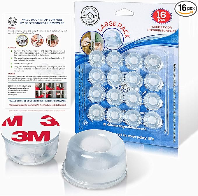 Door Stoppers Wall Protector [16 Pack] Wall Door Stop Small Size | Rubber Door Bumpers Small Size | Self Adhesive Door Stopper | Shower Door Bumpers | Clear Stick on Headboard Stoppers Rubber Bumpers-CubbioJoy