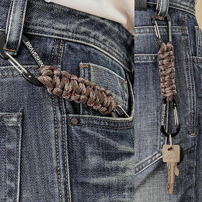BRAVESHINE Paracord Keychain Carabiner Clip, D Ring Lanyard Hanger Stroller Hook for Water Bottle, Key, Backpacks, Men, Women-CubbioJoy
