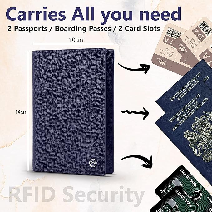 2 Passport Holder - Travel Essentials, RFID Blocking Wallet Credit Card Organiser, Plain Accessories Slim Cover For Men & Women-CubbioJoy