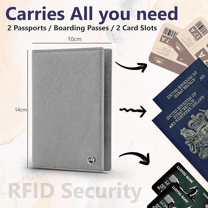 2 Passport Holder - Travel Essentials, RFID Blocking Wallet Credit Card Organiser, Plain Accessories Slim Cover For Men & Women-CubbioJoy