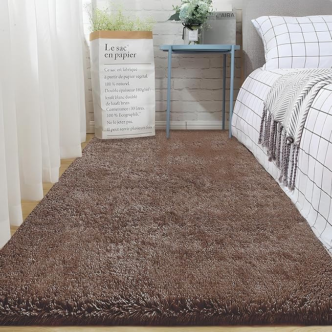 2x6 Runner Rug for Bedroom: Fluffy Shag Soft Washable Rugs Small Fuzzy Plush Indoor Carpet for Hallway Bedside Dorm Kids Girls Boys Room (Coffee, 2'x6')-CubbioJoy