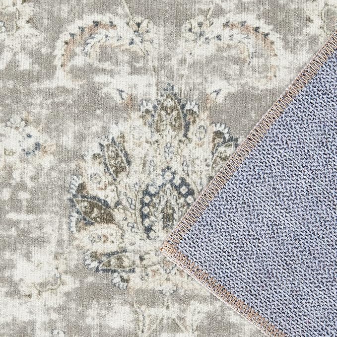 jinchan Hallway Runner Rug 3x8 Machine Washable Runner Rug Taupe Vintage Floral Design Non-Slip Low Pile Ultra-Thin for Kitchen Laundry Room Bedroom Farmhouse (3‘x8',Taupe)-CubbioJoy
