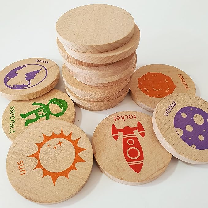 bee smart Wooden Memory Game - Matching Memory Game for Kids 3 and Up, 16Pcs | Educational Toy for Preschool Toddlers Board Games (Space)-CubbioJoy