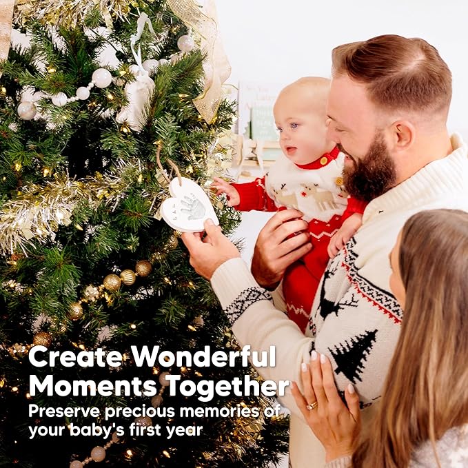 Baby Hand and Footprint Kit Keepsake - Quick-Dry Newborn Foot & Handprint Ornament Kit Boys, Girls, Personalized New Baby Gifts for New Parents, Cute Christmas & Keepsake Gifts (Duo Heart)-CubbioJoy