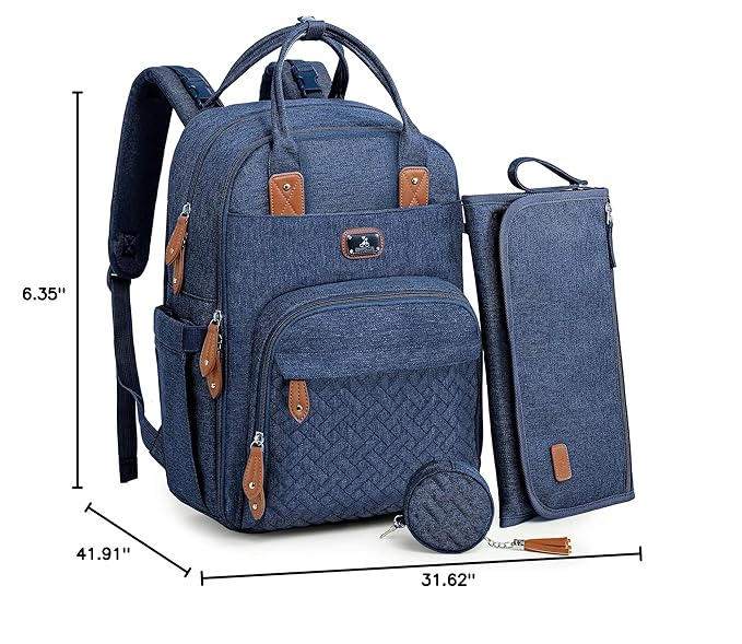 Dikaslon Diaper Bag Backpack with Portable Changing Pad, Pacifier Case and Stroller Straps, Large Unisex Baby Bags for Boys Girls, Multipurpose Travel Back Pack Moms Dads, Peacock blue-CubbioJoy