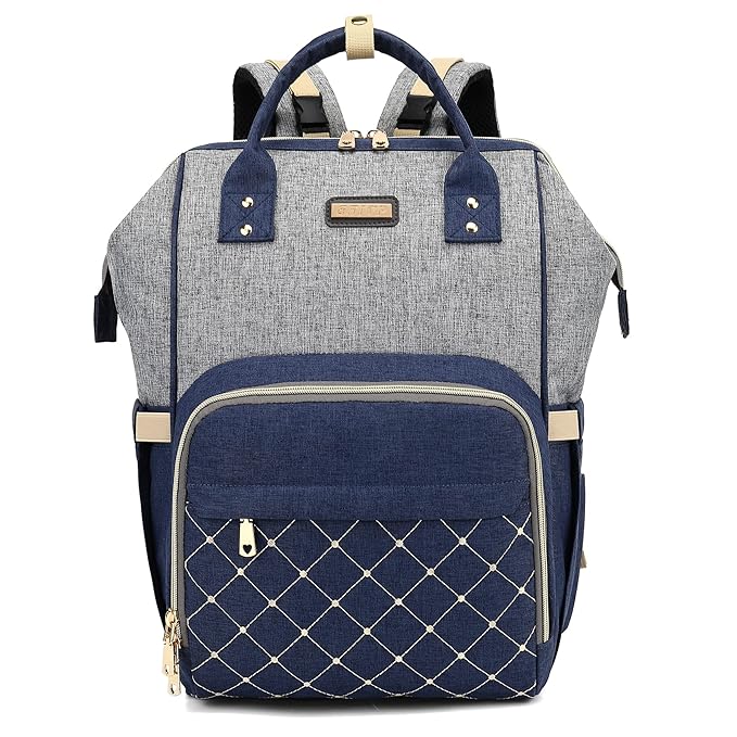 Diaper Bag Backpack, Diaper Bags for Baby Girls Boys, Baby Bags for Moms Dads, Nappy Changing Bag with Insulated Pockets,Multi-functional Waterproof Backpack with Stroller straps- Light Grey Blue-CubbioJoy