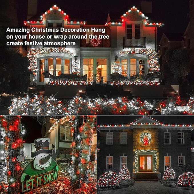 Brizled Red & White Christmas Lights, 33ft 100 LED Christmas Tree Lights, 120V UL Listed Mini String Lights Connectable, Plugin LED Xmas Lights, Indoor Christmas Lights for Outdoor Party Home Decor-CubbioJoy