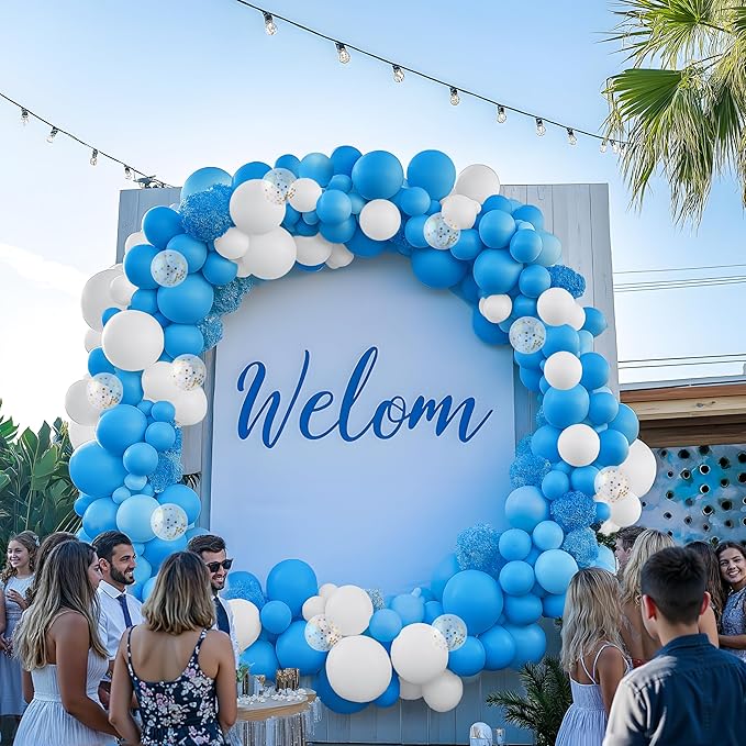 JOYIN 150 Pcs Light Blue Balloons, Different Sizes 18 12 10 5 Inch Light Blue Latex Balloon Arch Kit with Instruction for Birthday Party Graduation Wedding Holiday Decoration-CubbioJoy