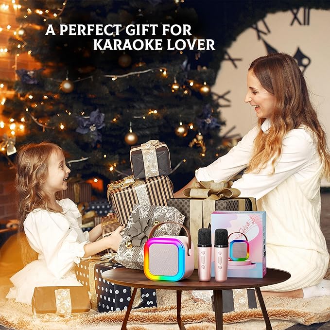IROO Mini Karaoke Machine for Kids, 2025 TOP Toys Birthday Gifts Ideas for Girls Ages 4, 5, 6, 7, 8, 9, 10, 12+ Years Old, Portable MP3 Player with 2 Wireless Mics for Party-CubbioJoy
