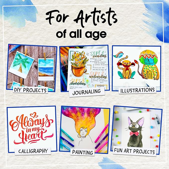 Chalkola Watercolor Brush Pens for Lettering, Coloring, Calligraphy - Set of 28 Watercolor Pens, 15 Painting Pad & 2 Water Color Markers - Drawing Art Supplies for Kids, Adults, Professional Artist-CubbioJoy