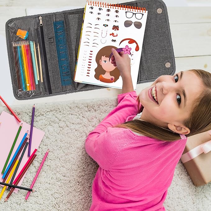 Activity Book for Girls and Boys - Premium Case Includes Large 60-page - 420 Stickers, Rainbow Scratch Papers, Reusable Stickers, Coloring Pencils, Numbers and Letters Stencil - Educational Toys Gift-CubbioJoy