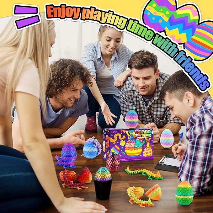 12PCS 3D Printed Dragon Eggs with Dragon Inside, Unique Fun Gifts Cool Stuff Cool Gadgets for Men Teens Boy Gifts, Mini Articulated Easter Basket Essentials for Kids-CubbioJoy
